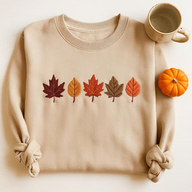 Embroidered Fall Leaves Sweatshirt