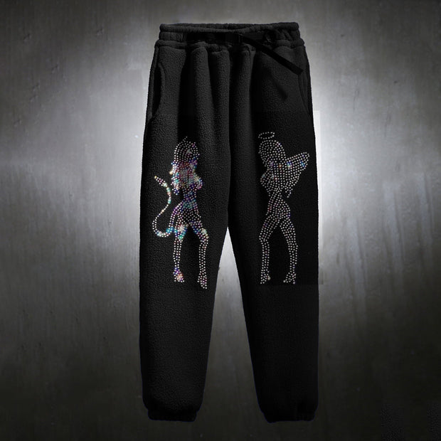 Street style angel and devil print casual trousers