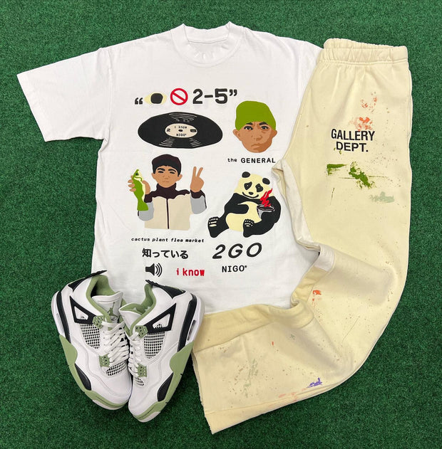 Multi-element Print T-shirt Sweatpants Two Piece Set