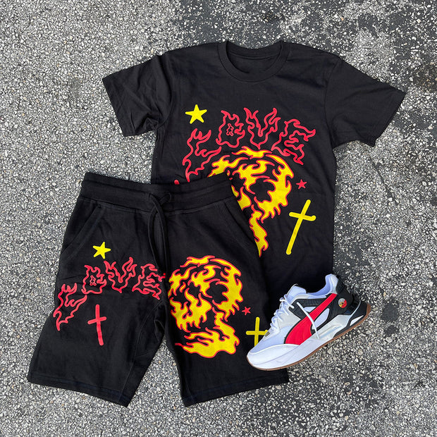 Street Letter Print Short Sleeve Suit