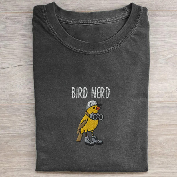 Embroidered Bird Nerd T-shirt