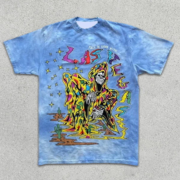 Skull graphic print tie-dye short-sleeve T-shirt