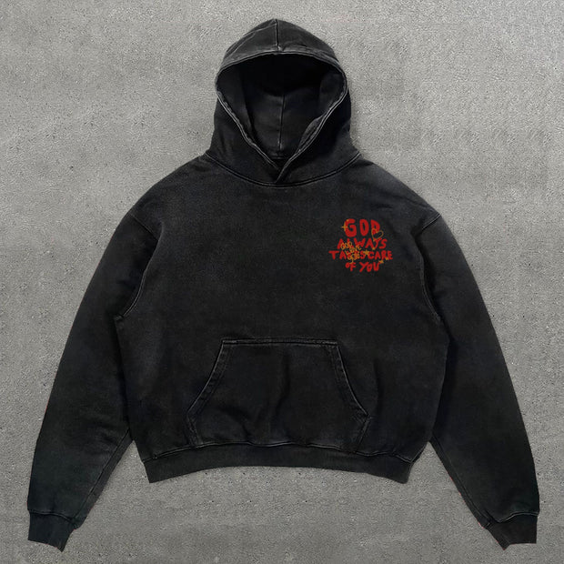 God Always Takes Care Of You Print Long Sleeve Hoodies