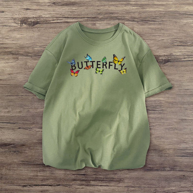 Vintage butterfly print street T-shirt