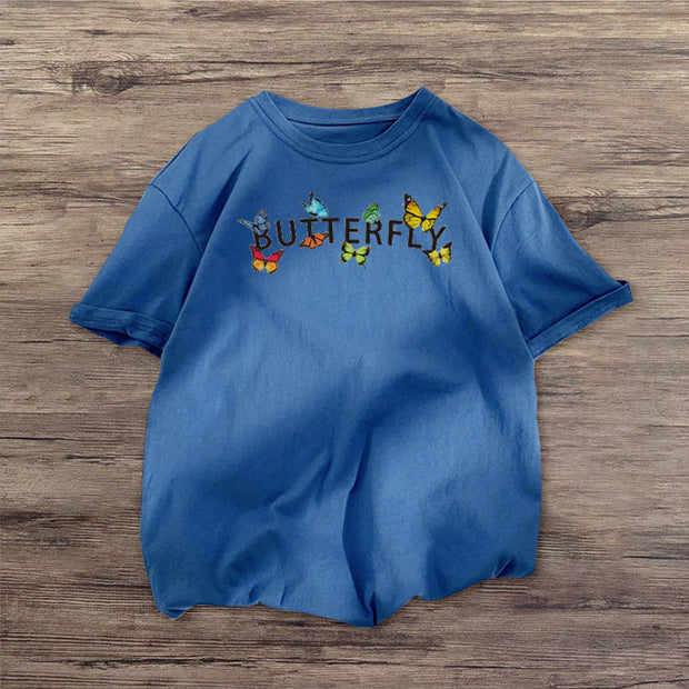 Vintage butterfly print street T-shirt