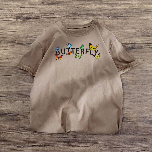 Vintage butterfly print street T-shirt