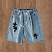 Personalized street print denim shorts