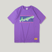 English alphabet print couple loose short sleeve T-shirt