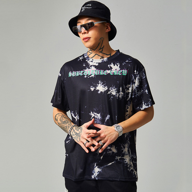 Personalized Contrast Lightning Print Tie-Dye Short Sleeve T-shirt