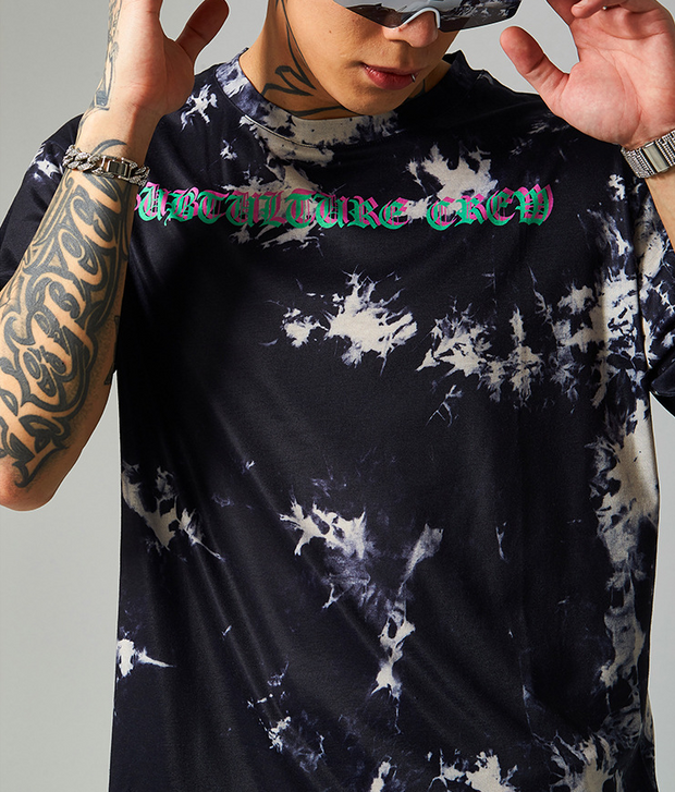 Personalized Contrast Lightning Print Tie-Dye Short Sleeve T-shirt