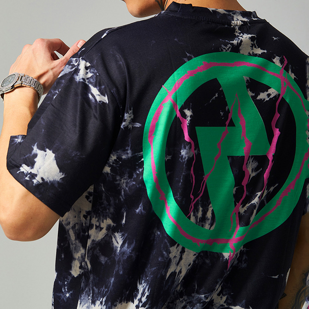 Personalized Contrast Lightning Print Tie-Dye Short Sleeve T-shirt