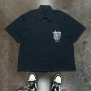 Letters Dragon Print Button Short Sleeve Shirt