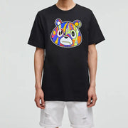 Contrast bear print round neck short sleeve top