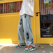 Jeans male high street ins tide brand loose straight mopping pants vibe American oldschool long pants