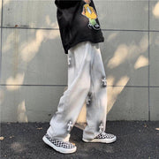 Jeans male high street ins tide brand loose straight mopping pants vibe American oldschool long pants
