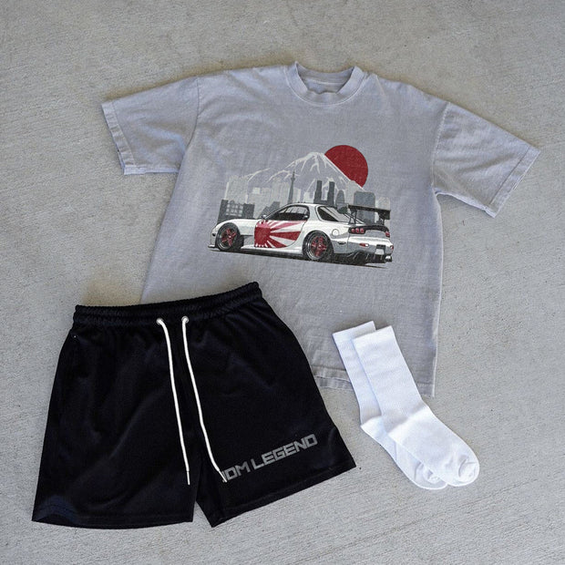 Fashion casual retro print short-sleeved shorts two-piece set