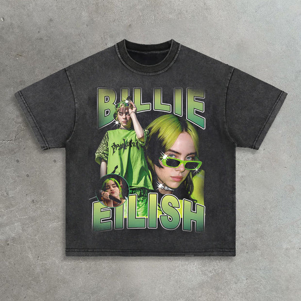 Rap print vintage washed print T-shirt