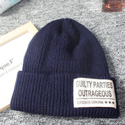 Three letter patch solid color couple knitted beanie