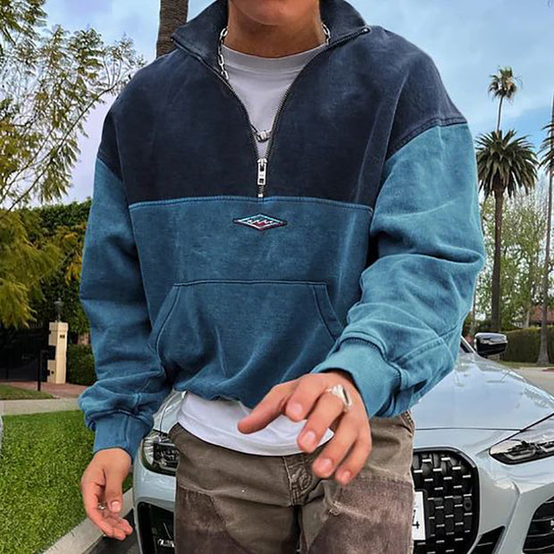 Contrast Color Print Long Sleeve Half Zip Sweatshirt