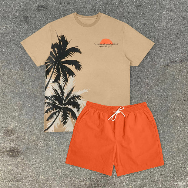 Trendy print street hip-hop short-sleeved suit