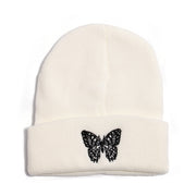 Butterfly print knit hat pullover cap go out warm woolen cap