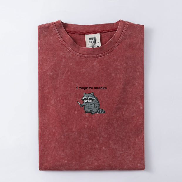I Require Snacks Embroidered Raccoon T-shirt