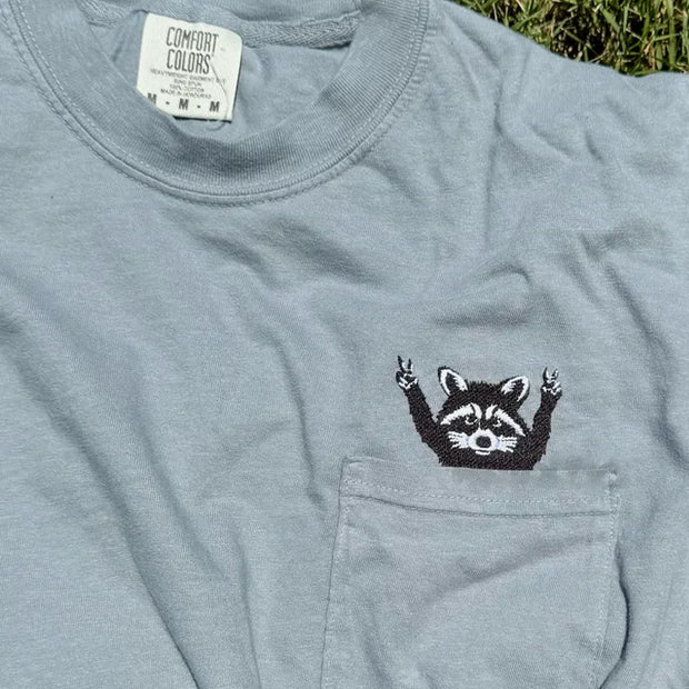 Raccoon Pocket Embroidered T-shirt