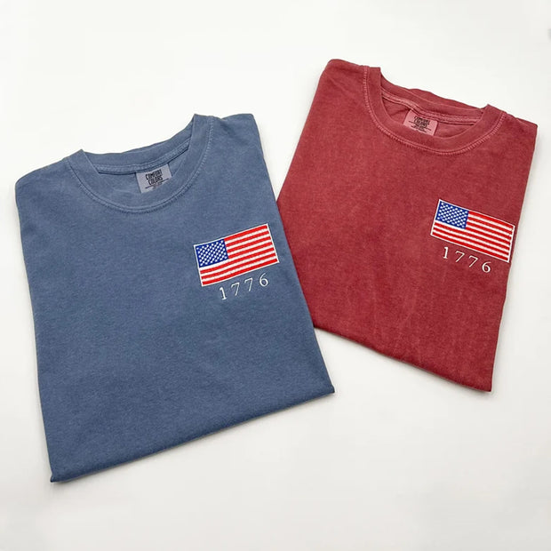 Embroidered USA Flag T-shirt