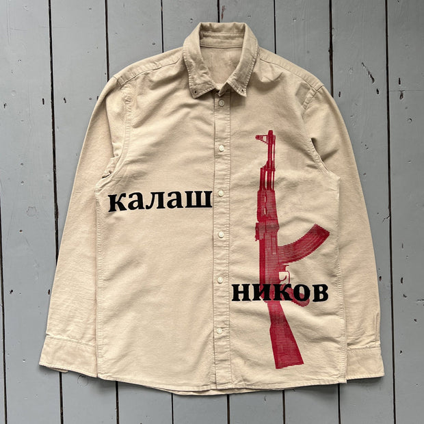 Letters Toy Print Button Long Sleeve Shirt
