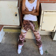 Retro vintage street style print casual trousers