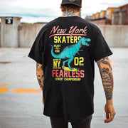 Hip Hop Dinosaur Print Round Neck Short Sleeve T-Shirt