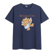 Cotton round neck face dog print street fashion T-shirt