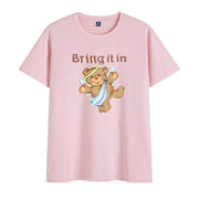 Cotton round neck face dog print street fashion T-shirt