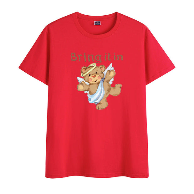 Cotton round neck face dog print street fashion T-shirt