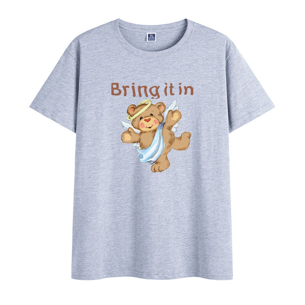 Cotton round neck face dog print street fashion T-shirt