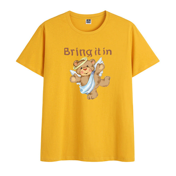 Cotton round neck face dog print street fashion T-shirt