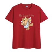 Cotton round neck face dog print street fashion T-shirt