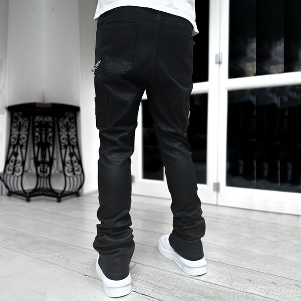 Casual street patchwork denim stacked pants