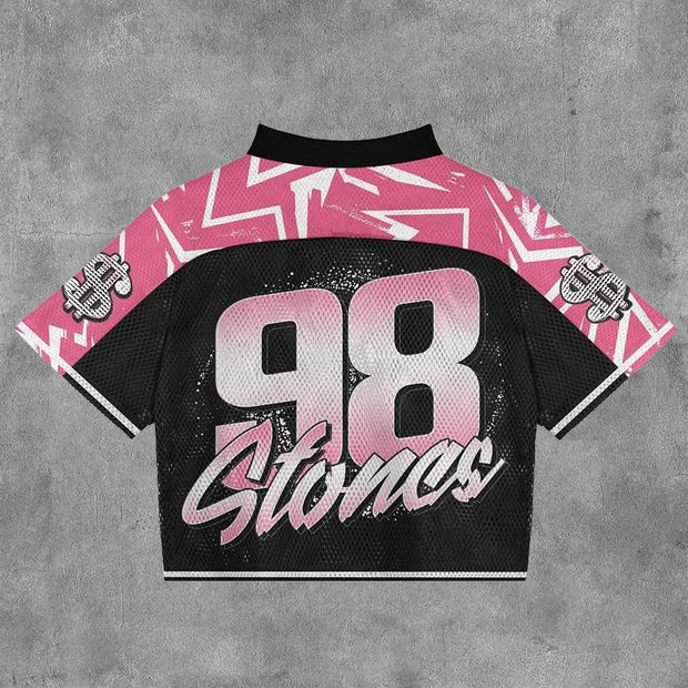 Money Mesh Patchwork Printed V-neck T-shirt