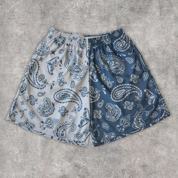 Fashion Colorblock Cashew Mesh Shorts