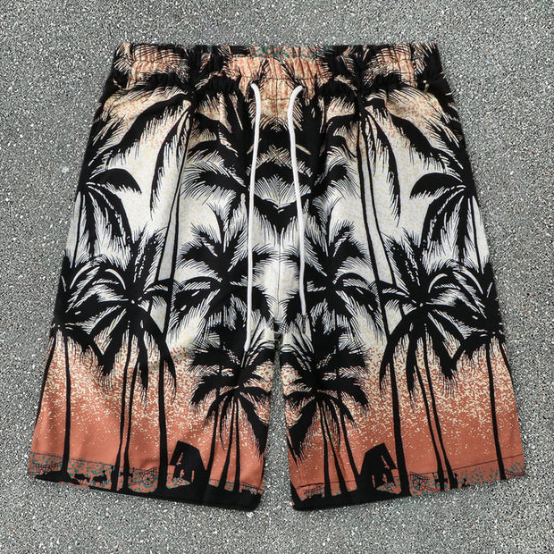Printed Coconut Beach Loose Short Sleeve Shirt Shorts Set