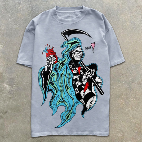 Skull Heart Graphic Print Short Sleeve T-Shirt