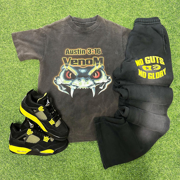 No Guts No Glory Print T-shirt Sweatpants Two Piece Set