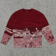 Trendy skull print crew neck sweatshirt