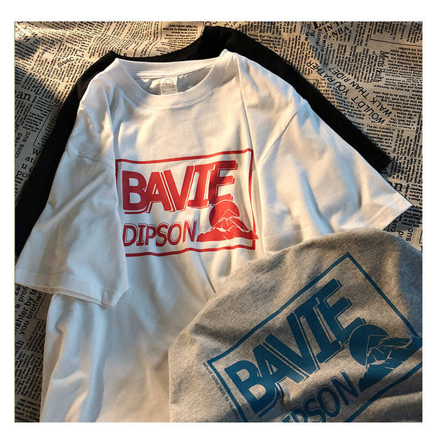 BLACK loose print short-sleeved t-shirt