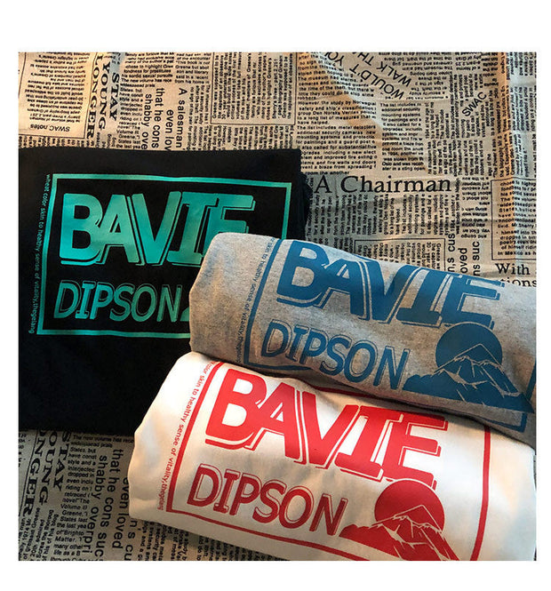 BLACK loose print short-sleeved t-shirt