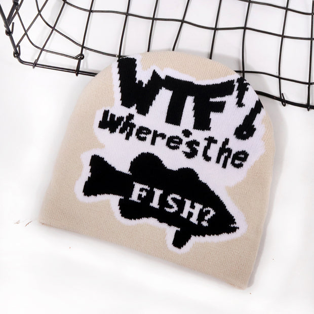 WTF letter jacquard knitted hat