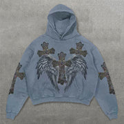 Cross Wings Print Long Sleeve Hoodies