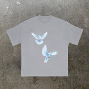 Trendy Dove Print Short Sleeve T-Shirt