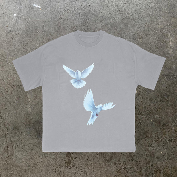 Trendy Dove Print Short Sleeve T-Shirt